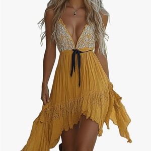 NWT Yellow Lace Trim Women Dress